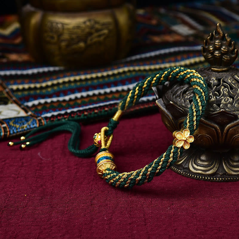 KarmaRipple's Tibet Handmade Five God Of Wealth Fortune Thangka Amulet Prayer Wheel Flower Talisman Weave String Bracelet p13