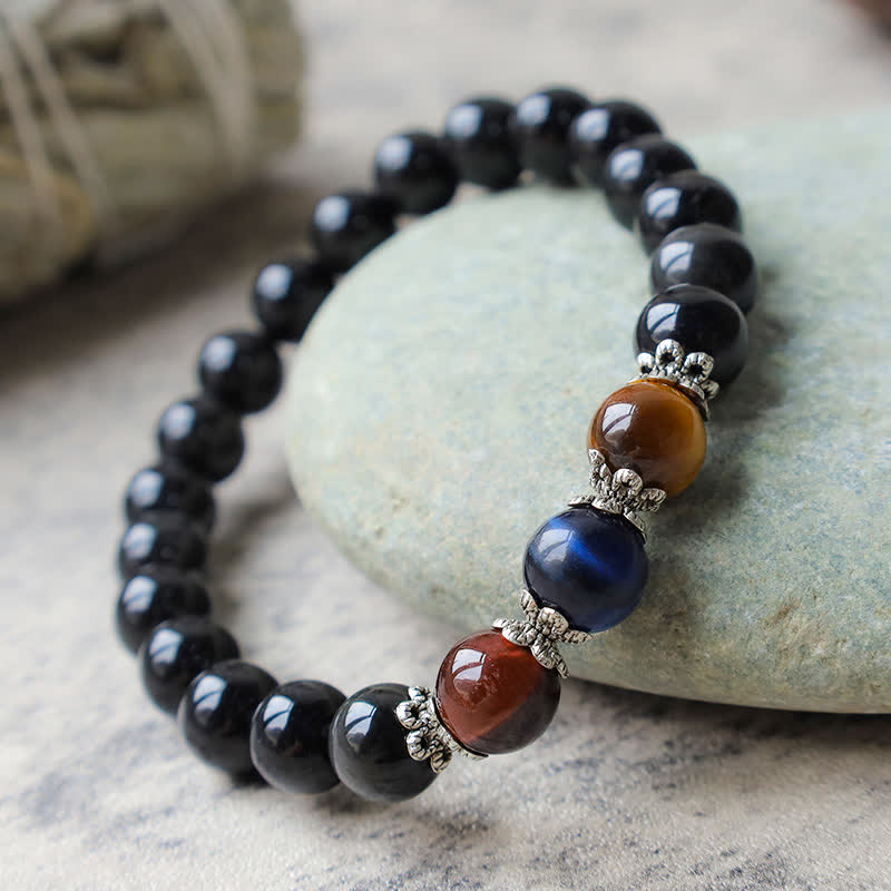 KarmaRipple's Authentic Black Obsidian Tricolor Tiger Eye Strength Bracelet p6