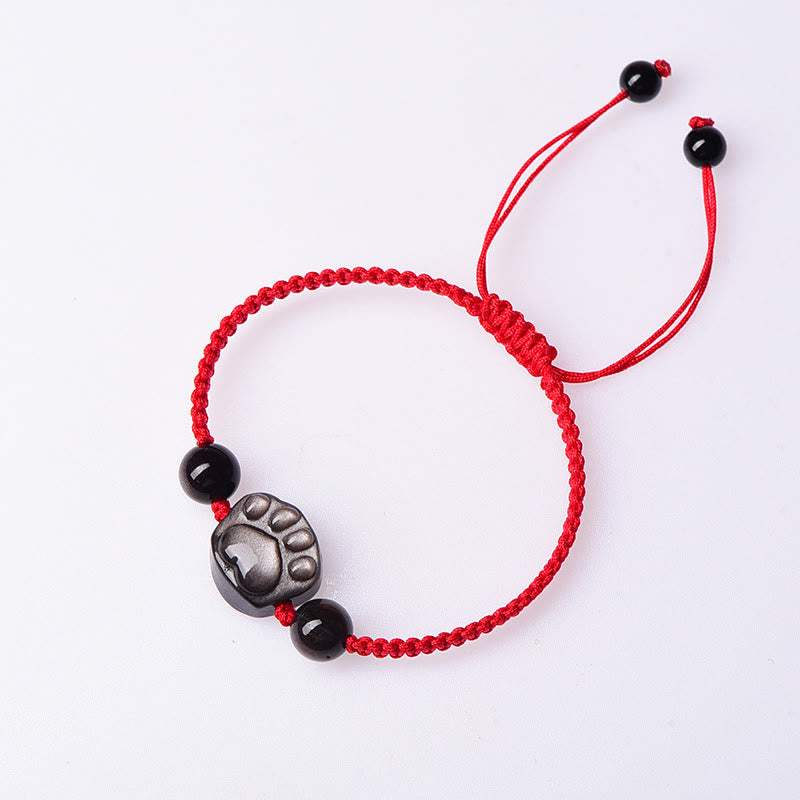 KarmaRipple's Authentic Silver Sheen Obsidian Gold Sheen Obsidian Cute Cat Paw Claw Protection Rope Bracelet p8