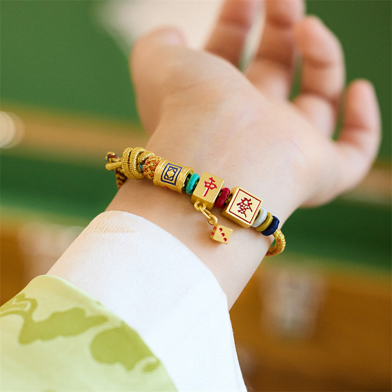 KarmaRipple's Year of the Dragon Koi Fish Mahjong Dice Peach Blossoms Bronze Coin Fortune Woven Bracelet p4