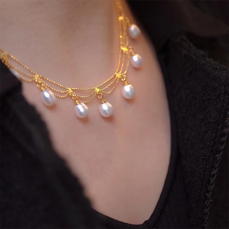 KarmaRipple's Vintage 14K Gold Plated Pearl Bead Balancing Multilayer Pendant Necklace p11