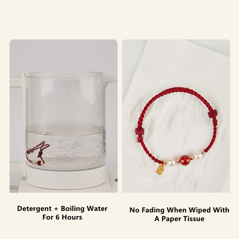 KarmaRipple's 925 Sterling Silver Good Fortune Fu Character Agate Pearl Red String Braid Bracelet p10