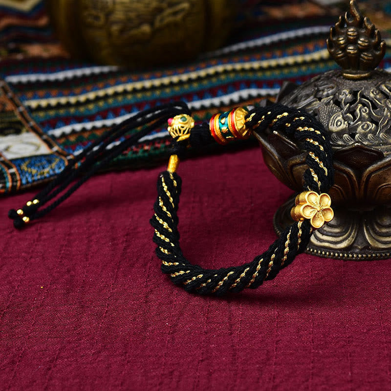 KarmaRipple's Tibet Handmade Five God Of Wealth Fortune Thangka Amulet Prayer Wheel Flower Talisman Weave String Bracelet p12