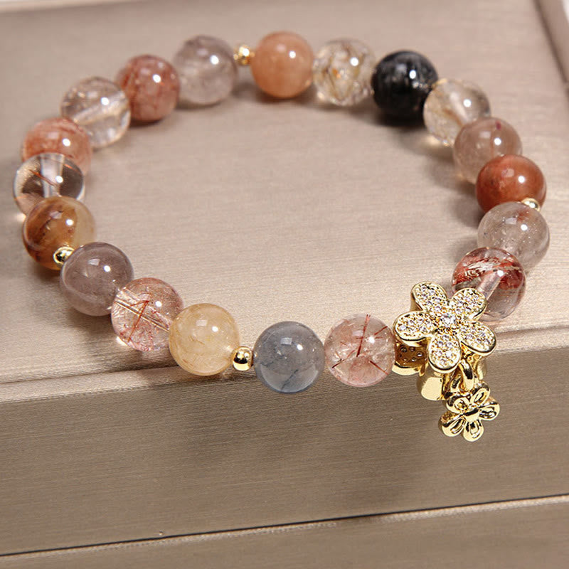 KarmaRipple's Multicolored Rutilated Quartz Citrine Wealth Protection Flower Bracelet p2
