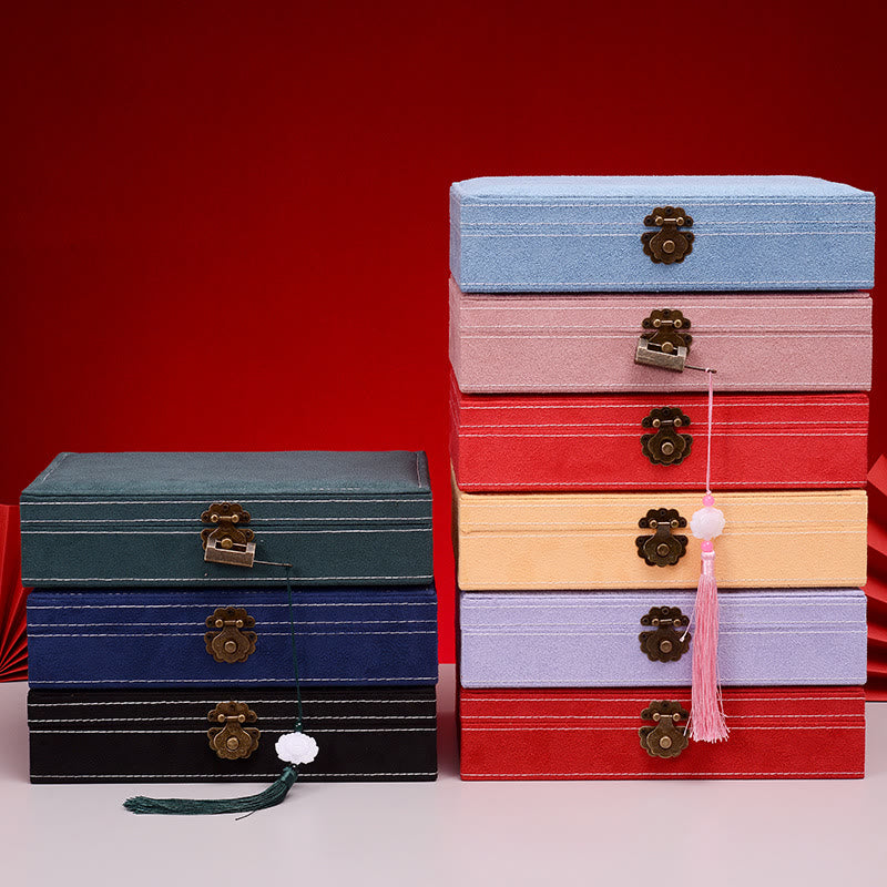 KarmaRipple's Simple Design Jewelry Box Organizer Single Layer Flannel Jewelry Storage Box With Lock p9