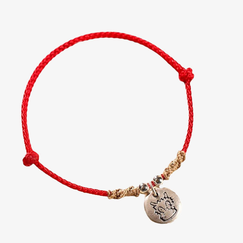 KarmaRipple's Handmade 999 Sterling Silver Year of the Dragon Cute Chinese Zodiac Fortune Woven Bracelet ( p35