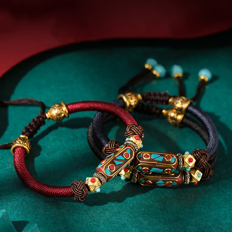 KarmaRipple's Handmade Tibetan Turquoise Om Mani Padme Hum Strength Woven Bracelet p5