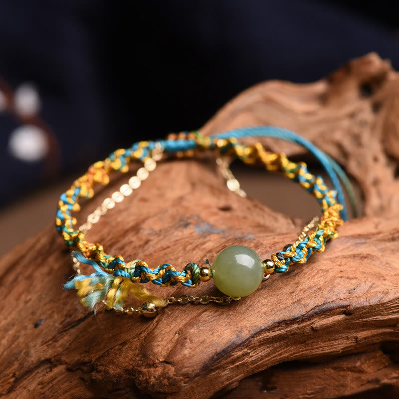 KarmaRipple's Handmade Colorful Rope Fortune Jade Bead Abundance Double Layer Bracelet p3