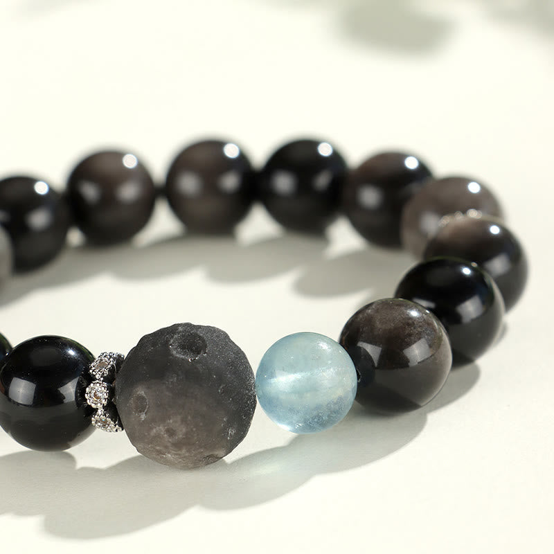 KarmaRipple's Authentic Silver Sheen Obsidian Cat Head Fox Planet Protection Bracelet p9