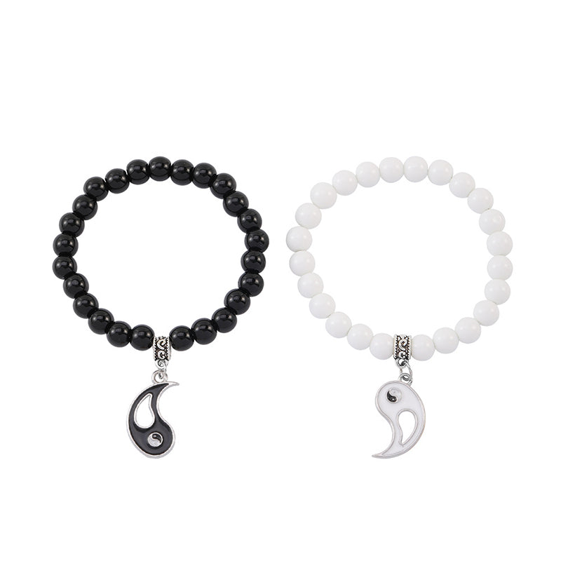 KarmaRipple's 2Pcs Black Onyx Ivory Turquoise Bead Yin Yang Protection Pair Bracelet p22