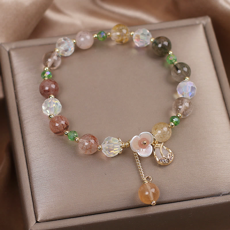 KarmaRipple's Strawberry Quartz Rutilated Quartz Fluorite Flower Balancing Bracelet p16