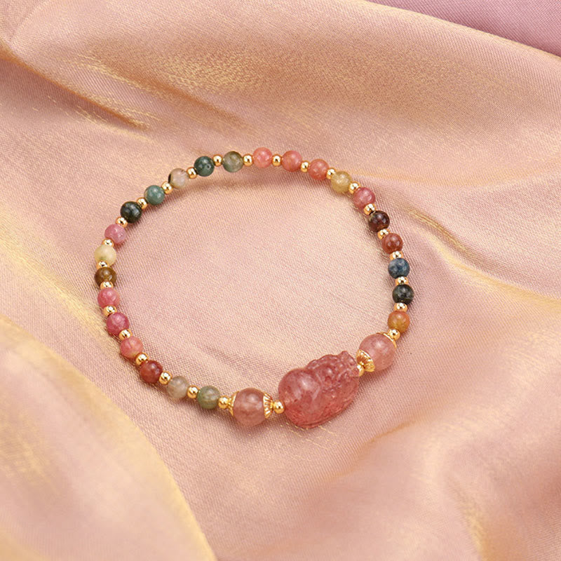 KarmaRipple's Authentic Tourmaline Garnet Strawberry Quartz PiXiu Moonstone Protection Bracelet p14