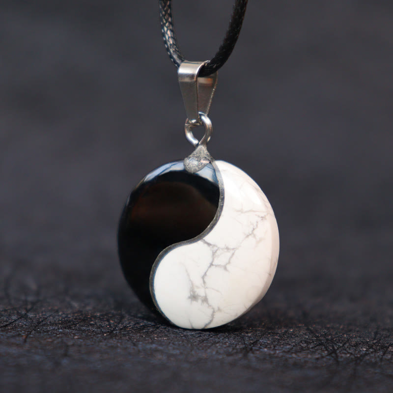 KarmaRipple's Authentic Black Obsidian Ivory Turquoise Yin Yang Transformation Rope Pendant Necklace p2