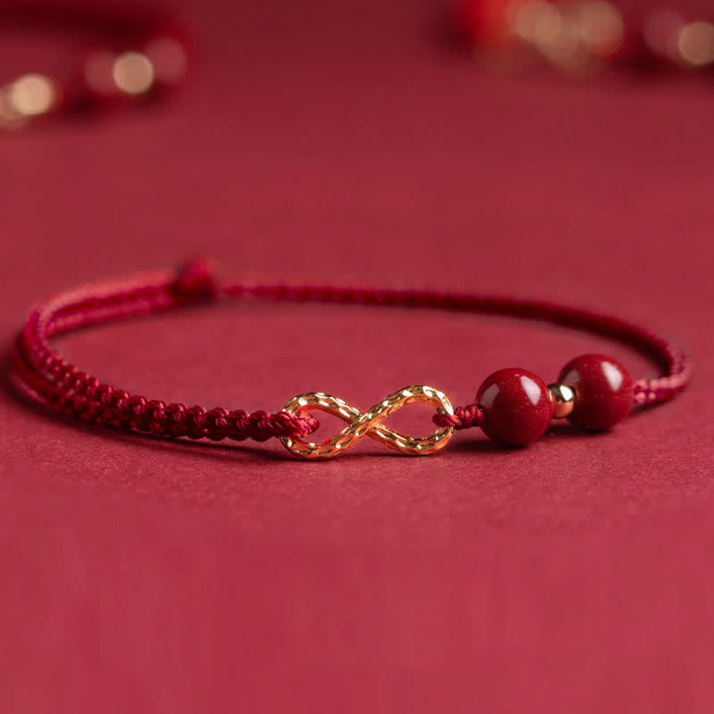 KarmaRipple's Cinnabar Blessing Red String 14K Gold Infinity Symbol Bracelet Anklet p8