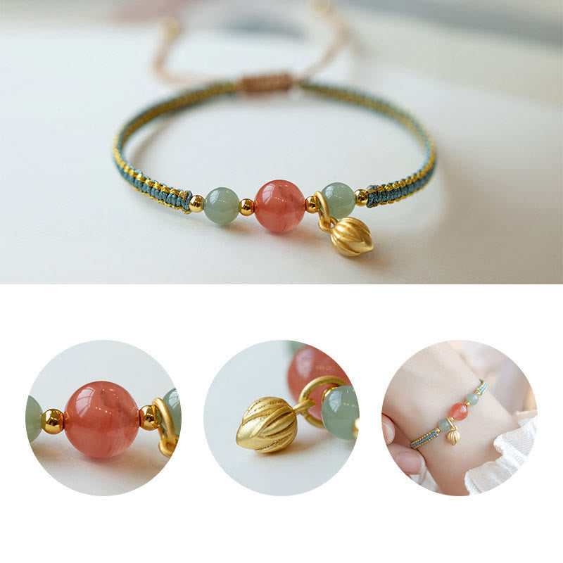 KarmaRipple's Red Agate Jade Lotus Confidence Calm String Bracelet p6