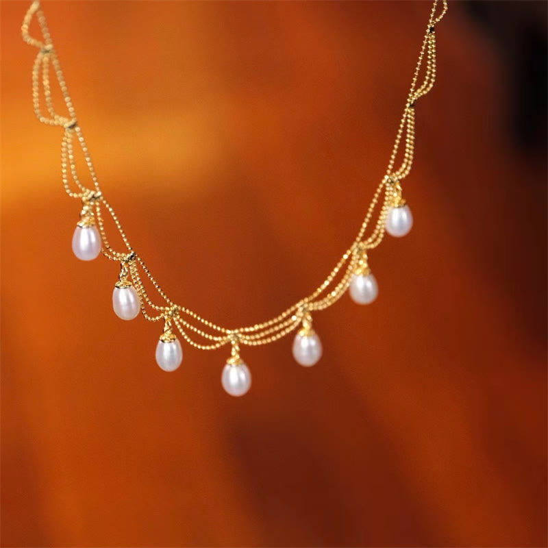 KarmaRipple's Vintage 14K Gold Plated Pearl Bead Balancing Multilayer Pendant Necklace p7
