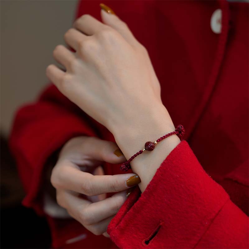 KarmaRipple's Cinnabar Jade Lotus Calm Red String Weave Bracelet p10