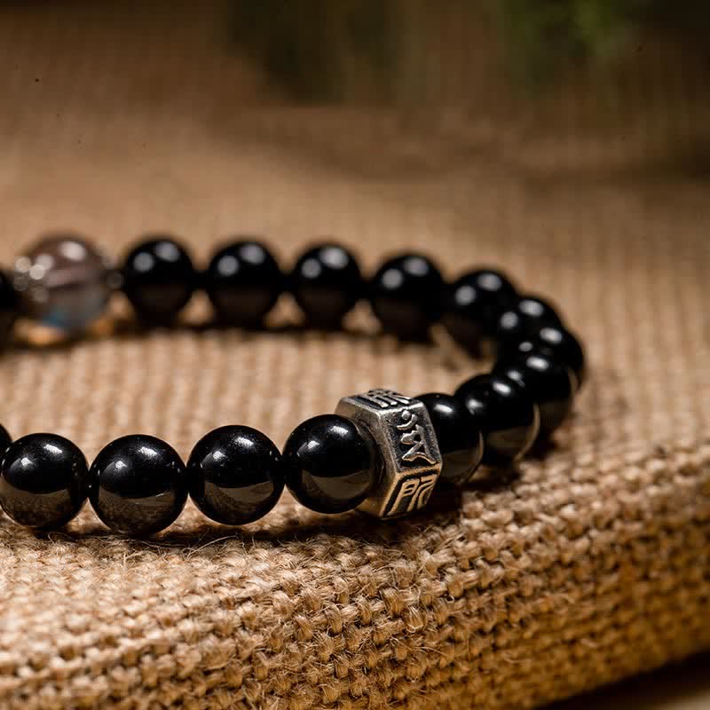 KarmaRipple's Chinese Zodiac Natal Buddha 925 Sterling Silver Black Obsidian Moonstone Strength Bracelet p17
