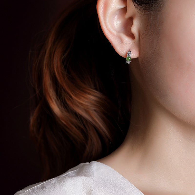 KarmaRipple's 925 Sterling Silver Round Cyan Jade Success Stud Earrings p3