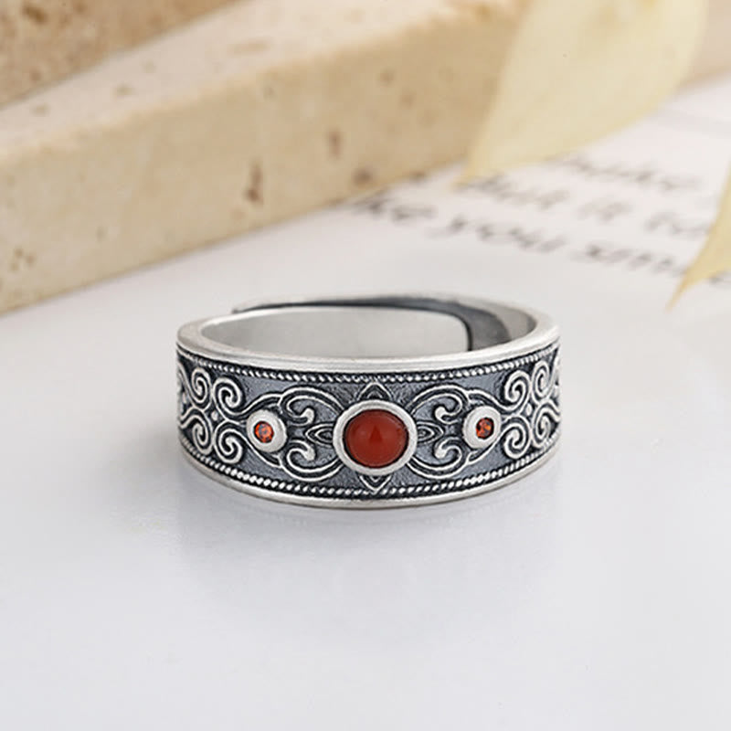 KarmaRipple's 925 Sterling Silver Embedded Red Agate Auspicious Clouds Logical Thinking Ring p5