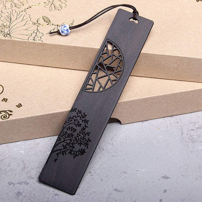 KarmaRipple's The Tree of Life Ebony Wood Small Leaf Red Sandalwood Bookmarks With Gift Box ( p1