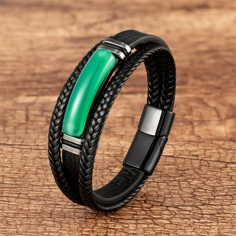 KarmaRipple's Authentic Stone Green Agate Power Multilayered Woven Leather Bracelet p20
