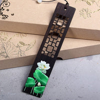 KarmaRipple's Green Lotus Bamboo Oriole Ebony Wood Bookmarks With Gift Box