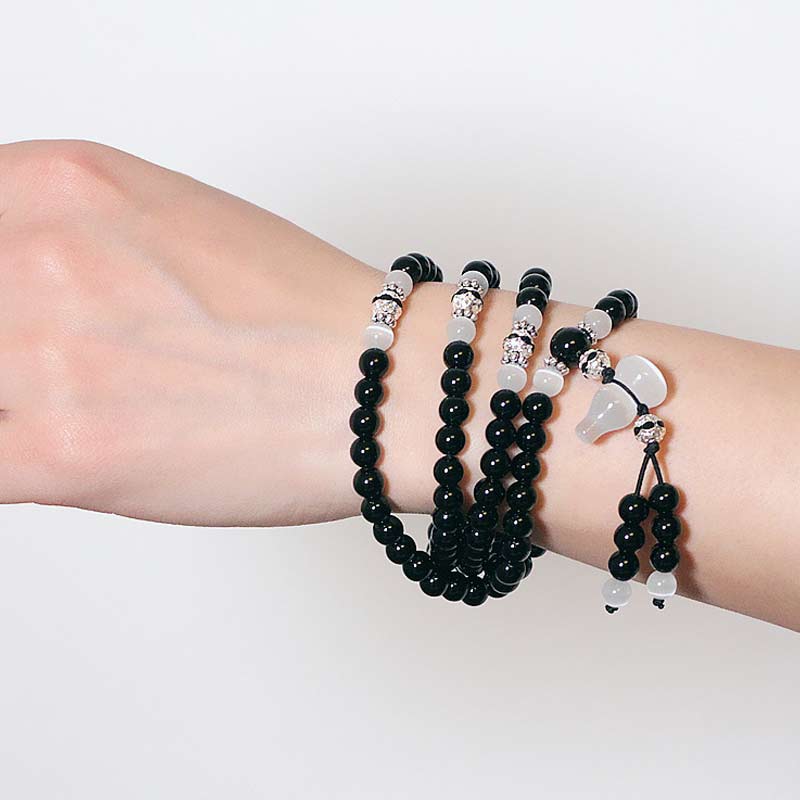 KarmaRipple's Black Onyx Ivory Gemstone Bead Meditation Bracelet p7