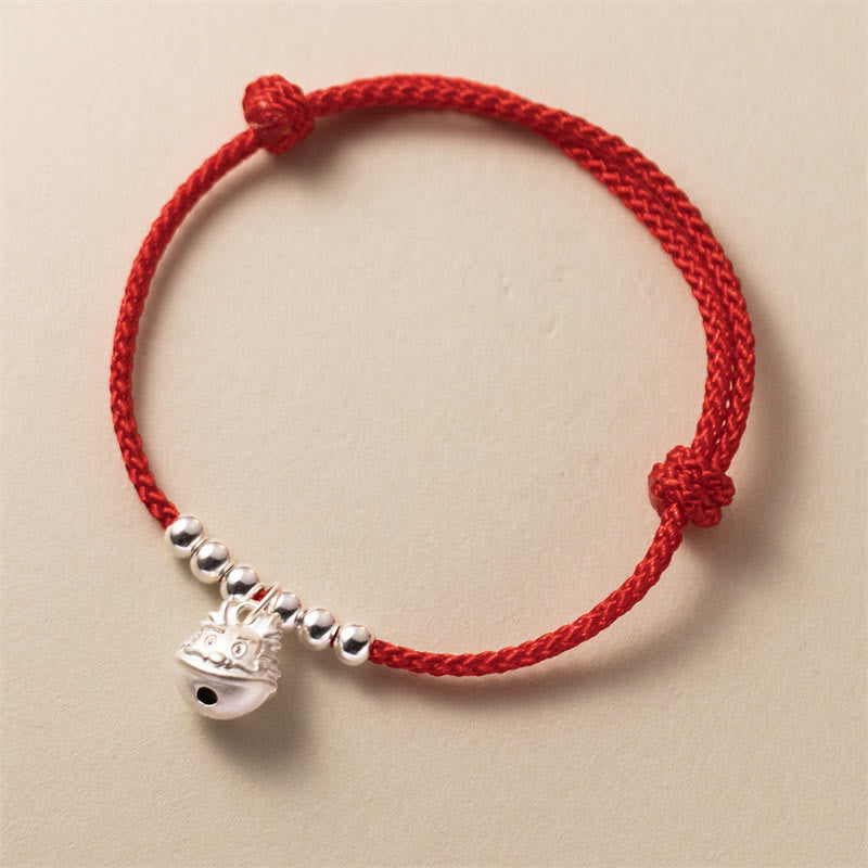 KarmaRipple's Year of the Dragon 925 Sterling Silver Handmade Dragon Carved Success Woven Red Bracelet p2