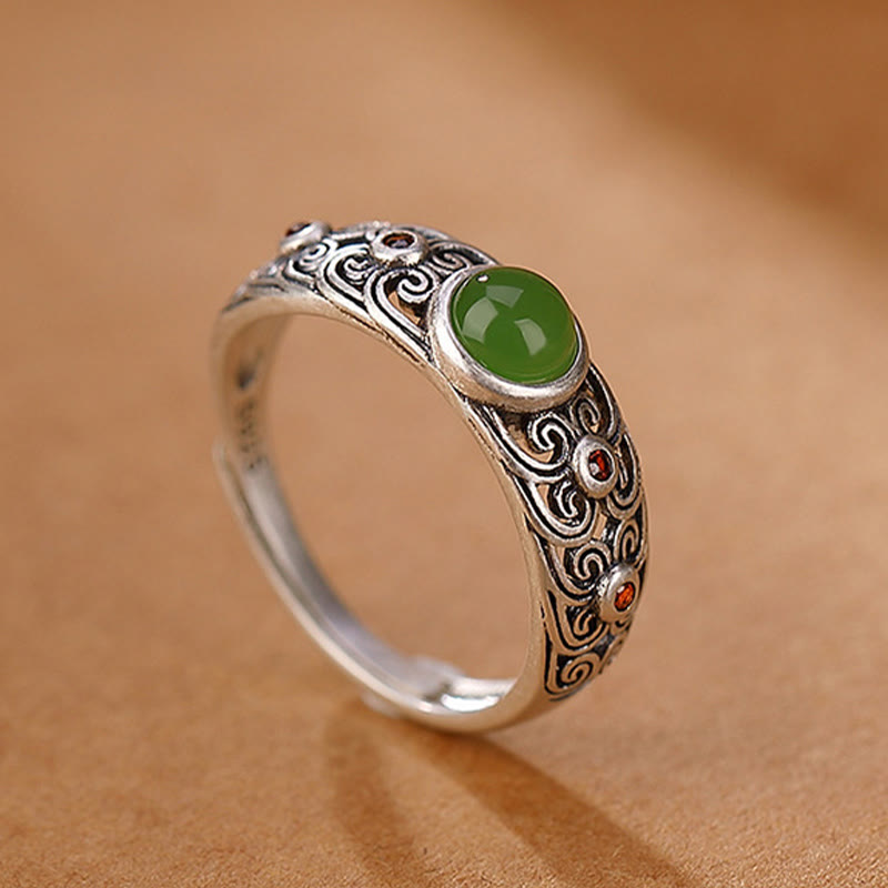 KarmaRipple's 925 Sterling Silver Hetian Cyan Jade Balance Adjustable Ring p4
