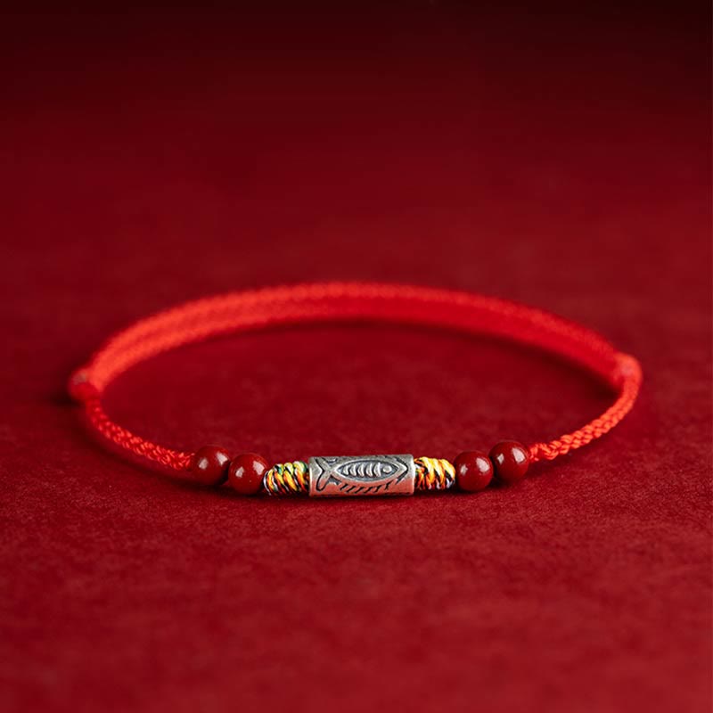 KarmaRipple's 925 Sterling Silver Koi Fish Cinnabar Bead Wealth Handcrafted Woven Bracelet Anklet p4