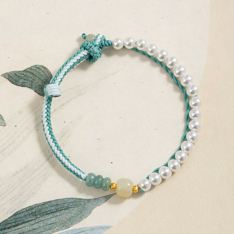 KarmaRipple's 925 Sterling Silver Hetian Jade Woven Rope Pearl Abundance Bracelet p1