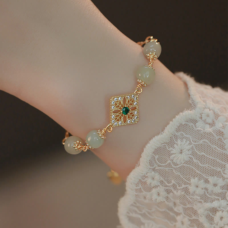 KarmaRipple's Authentic Hetian Jade Bead Square Pattern Fortune Chain Bracelet p4