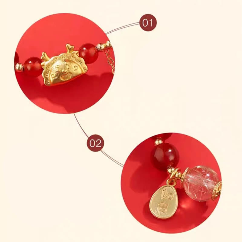 KarmaRipple's Year of the Dragon Dumpling Authentic Red Agate Garnet Hetian Jade Fu Character Fortune Success Bracelet p14
