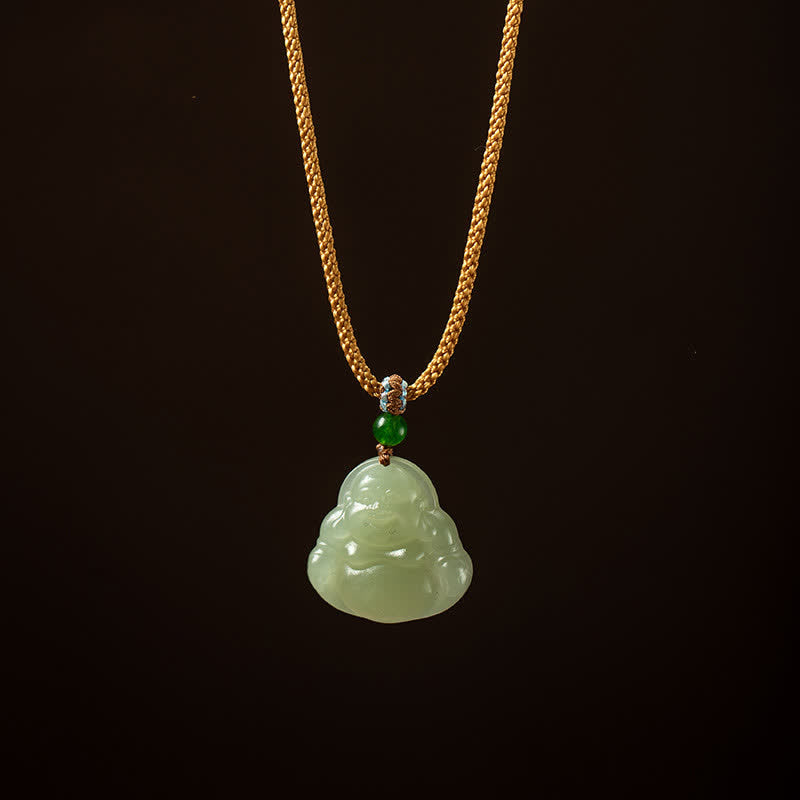 KarmaRipple's Laughing Buddha Jade Lotus Prosperity String Pendant Necklace p9
