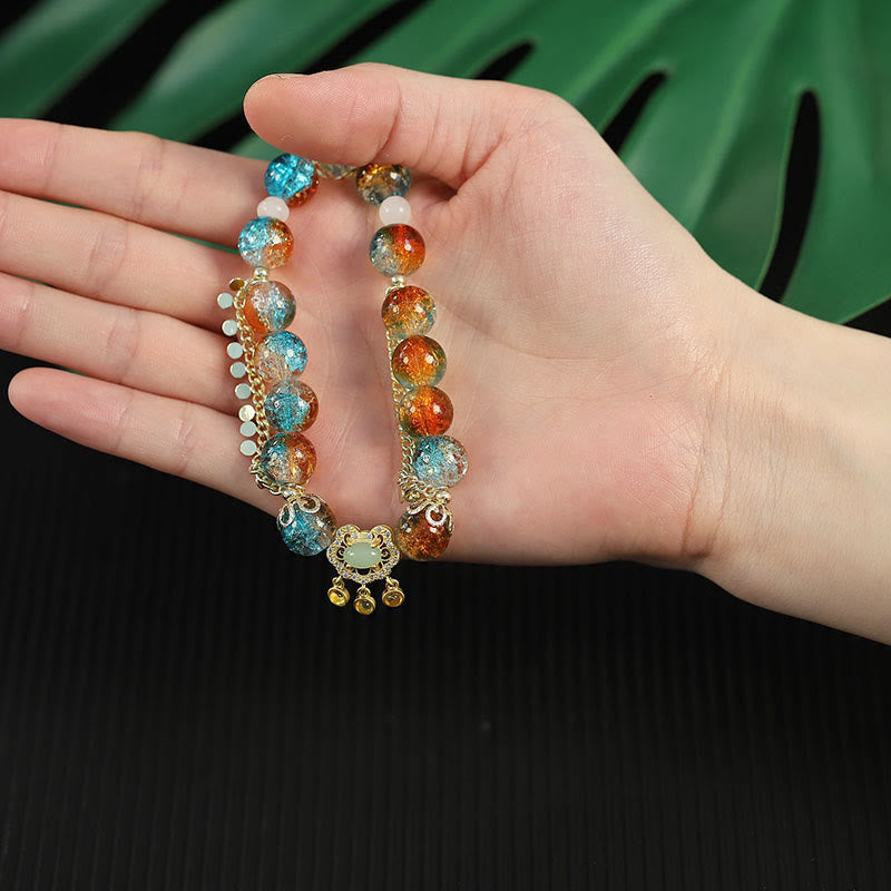 KarmaRipple's Colorful Liuli Glass Bead Chinese Lock Talisman Fortune Bracelet p8