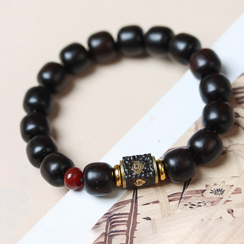 KarmaRipple's Ebony Wood Auspicious Clouds Engraved Calm Bracelet p3