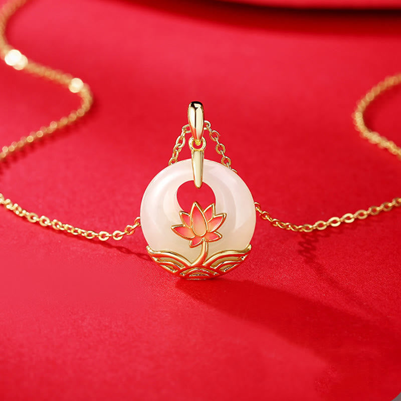 KarmaRipple's 925 Sterling Silver Hetian Ivory Jade Lotus Flower Blessing Pendant Necklace p3