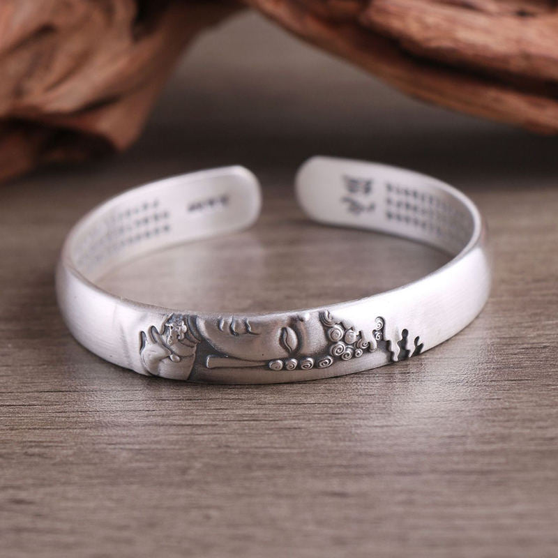 KarmaRipple's 999 Sterling Silver Buddha Head Heart Sutra Serenity Bracelet Bangle p13