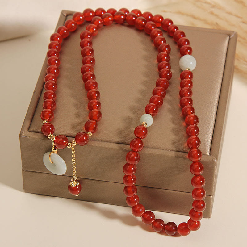 KarmaRipple's Authentic Red Agate Jade Peace Buckle Calm Triple Wrap Bracelet p6