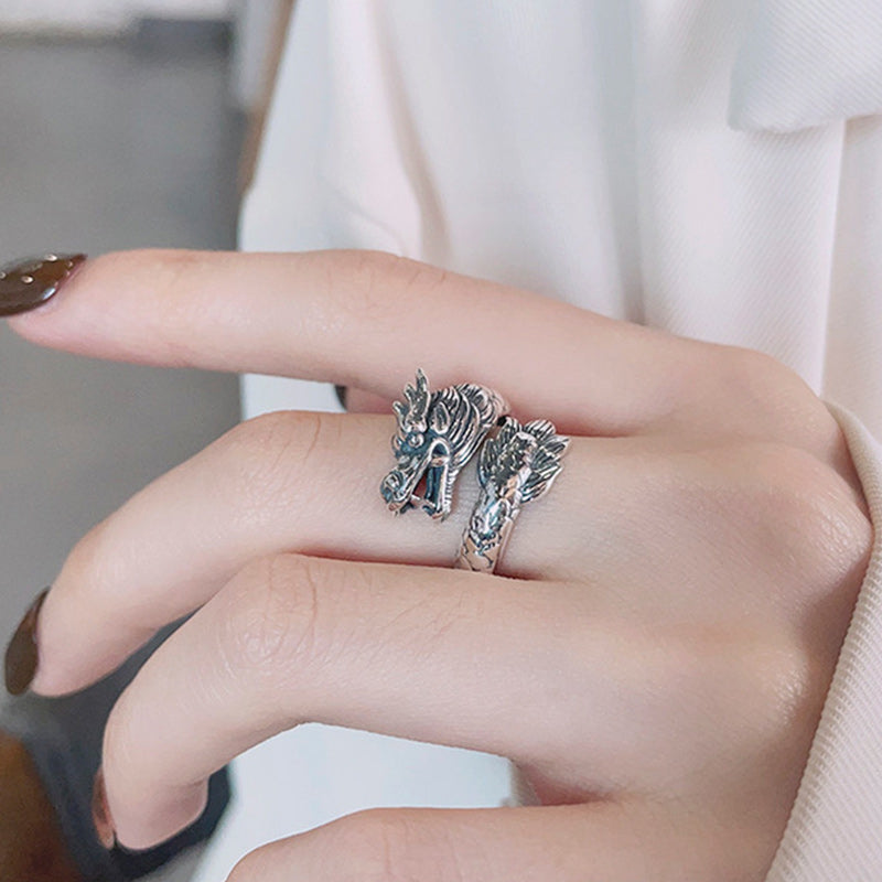 KarmaRipple's 925 Sterling Silver Year Of The Dragon Fortune Strength Adjustable Metal Ring p7