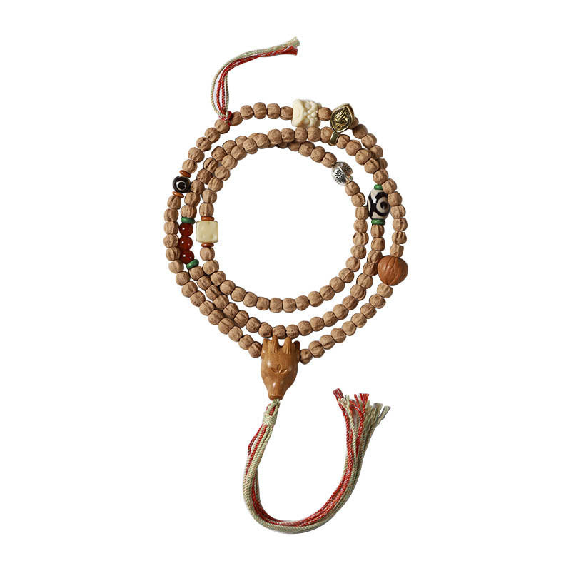 KarmaRipple's 108 Beadwork Bodhi Seed Red Agate Deer Head Wisdom Mala Bracelet p16