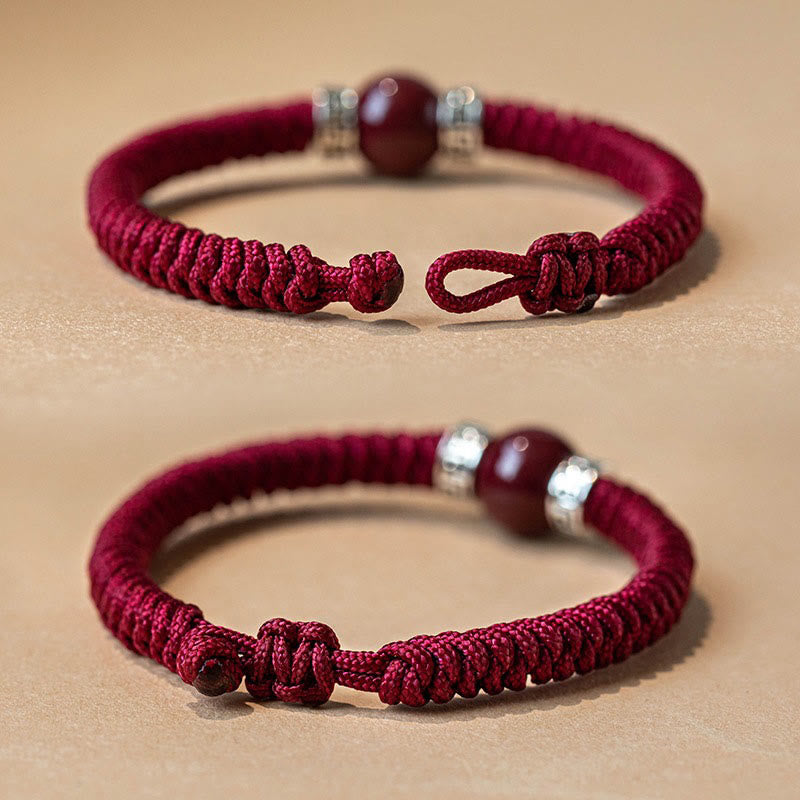 KarmaRipple's 925 Sterling Silver Authentic Cinnabar Bead Calm Handmade Woven String Bracelet p5