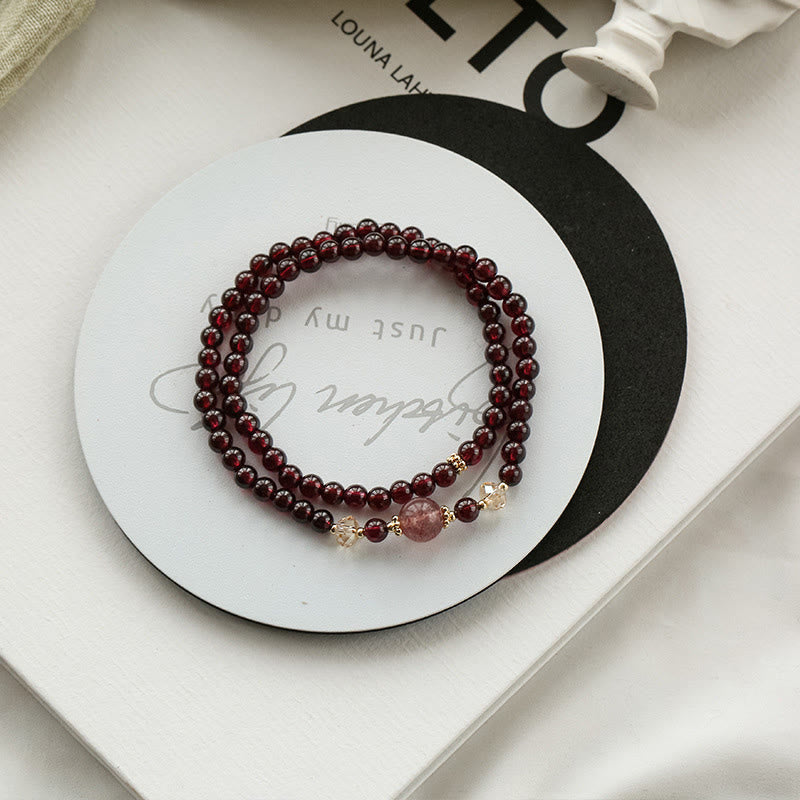 KarmaRipple's 14K Gold Plated Authentic Garnet Strawberry Quartz Stability Double Wrap Bracelet p5
