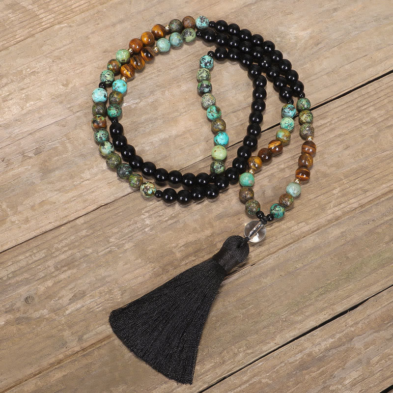 KarmaRipple's 108 Mala Beadwork Authentic Stone Tiger Eye Turquoise Protection Strength Bracelet Pendant p6