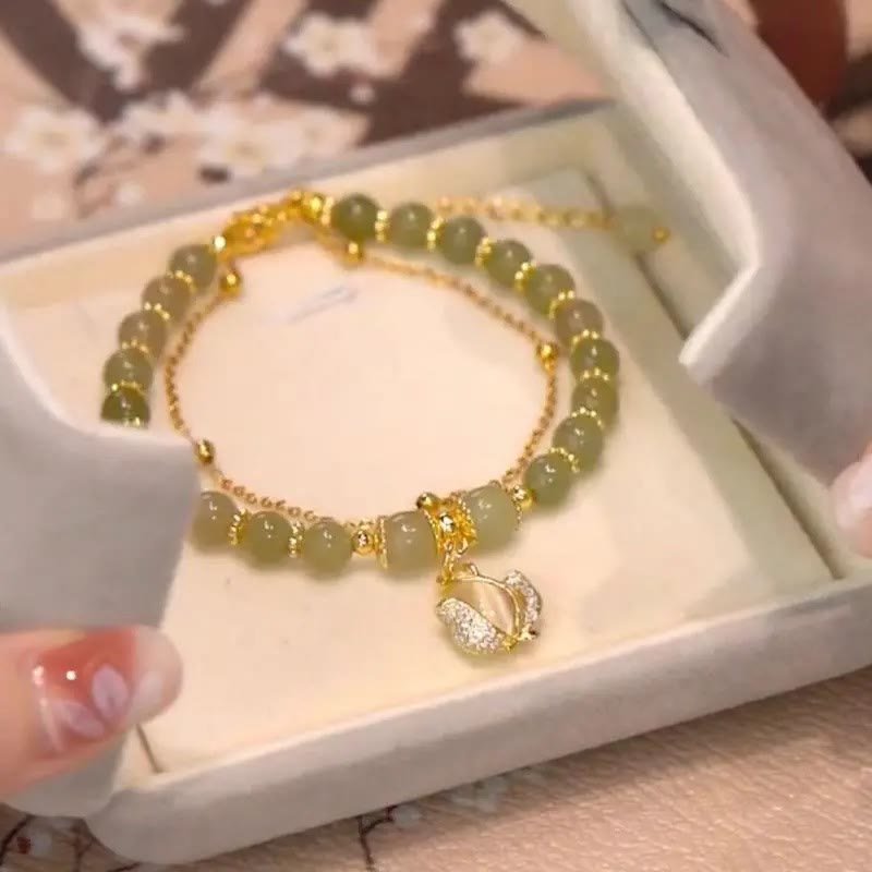 KarmaRipple's Jade Leaf Ginkgo Tulip Peanut Fu Character Fortune Beaded Bracelet p3