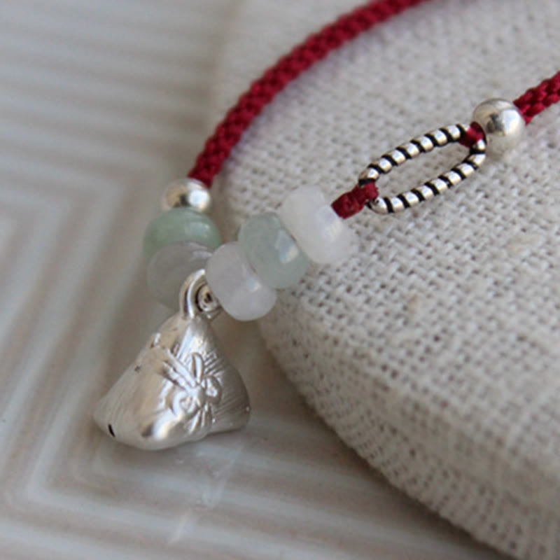 KarmaRipple's 925 Sterling Silver Jade Red String Zongzi Talisman Abundance Bracelet p4