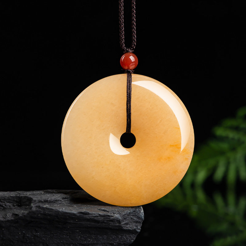 KarmaRipple's Round Golden Silk Jade Peace Buckle Wealth Necklace Pendant p1