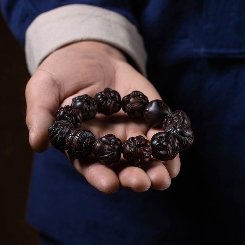 KarmaRipple's Chinese Zodiac Engraved Small Leaf Red Sandalwood Protection Bracelet p9