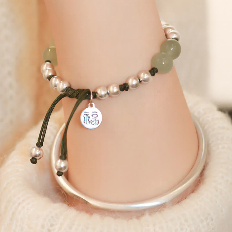 KarmaRipple's 925 Sterling Silver Authentic Jade Fu Character Bamboo Abundance Bracelet p5